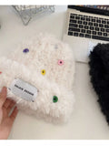 Colorful Buttons Decor Plush Beanie Hat