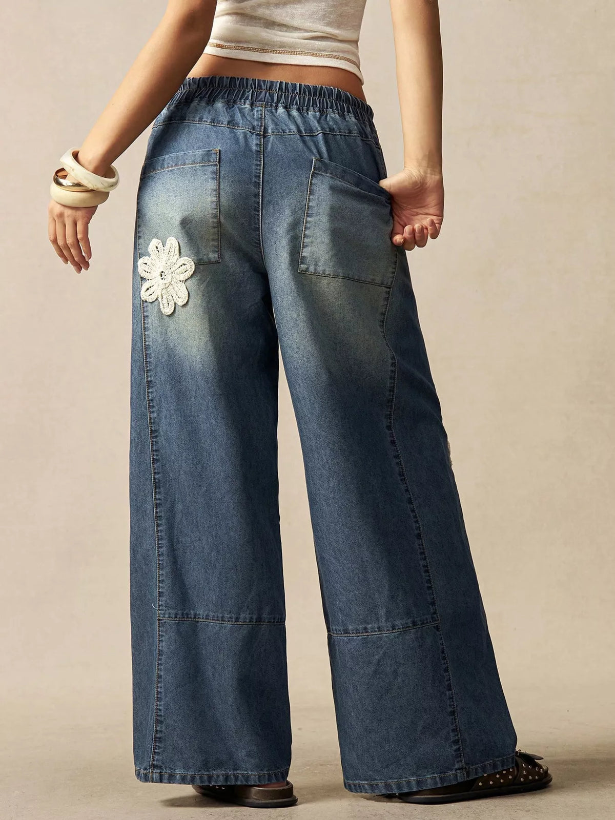 Wide-Leg Drawstring Jeans