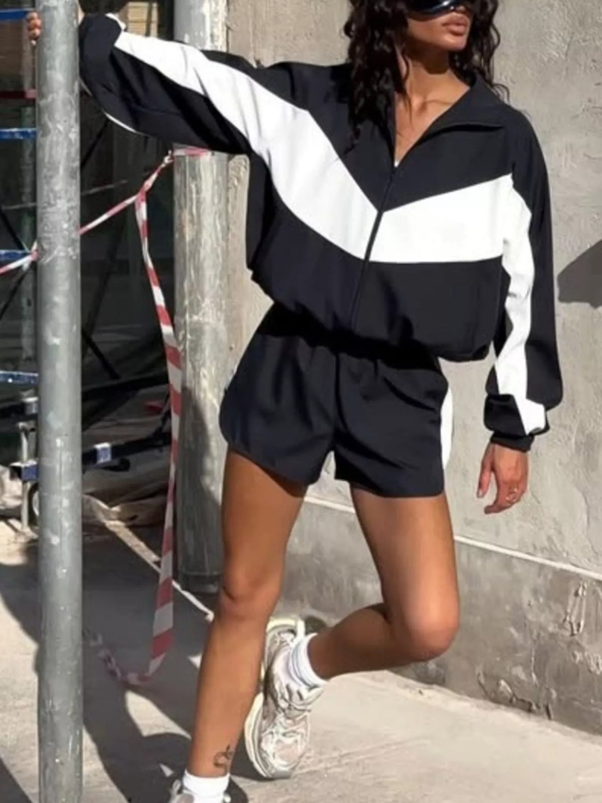 Color-Block Zip-Up Jacket and Shorts Set