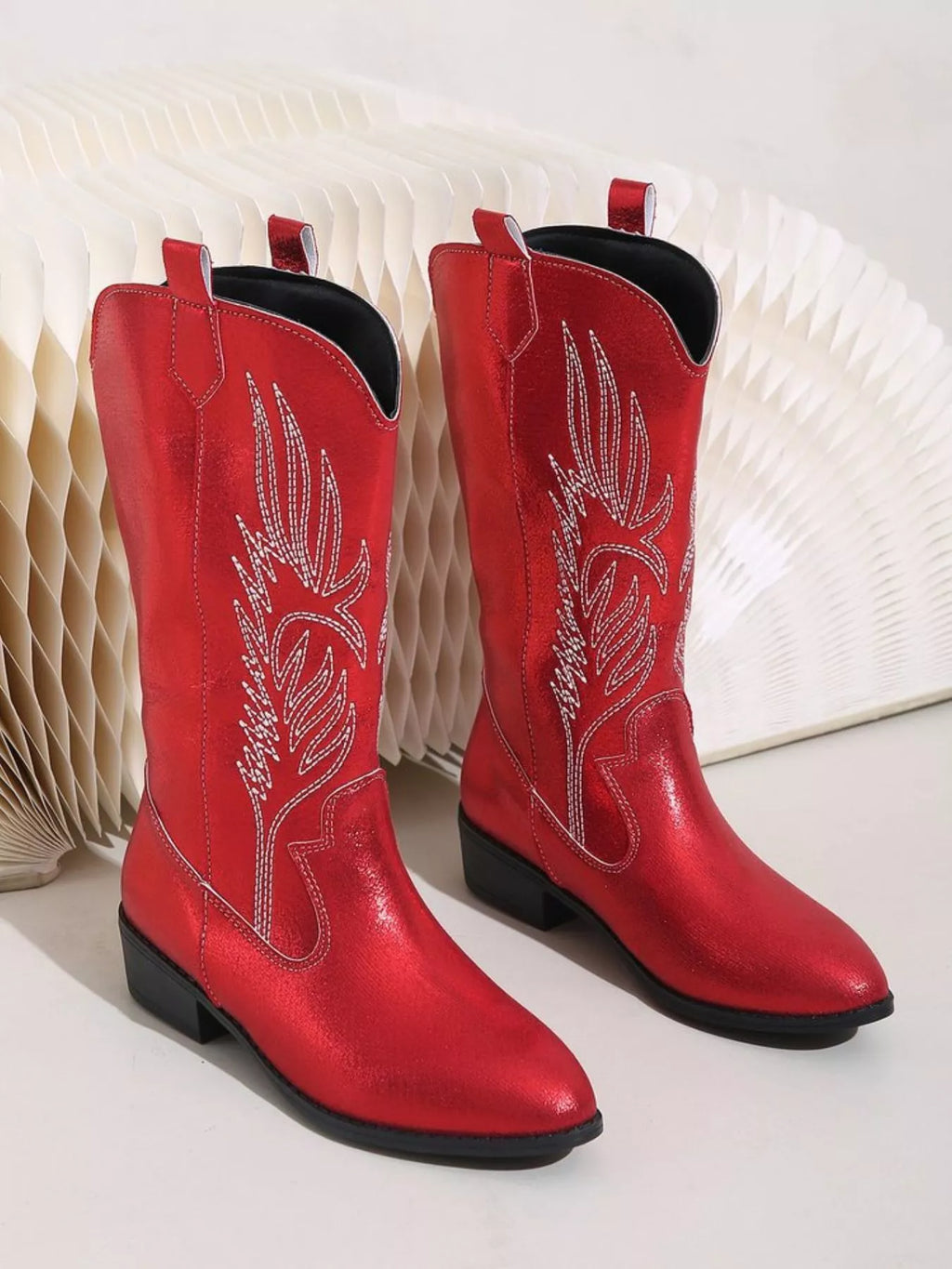 Embroidered Block Heels Boots
