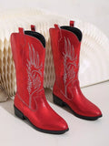 Embroidered Block Heels Boots