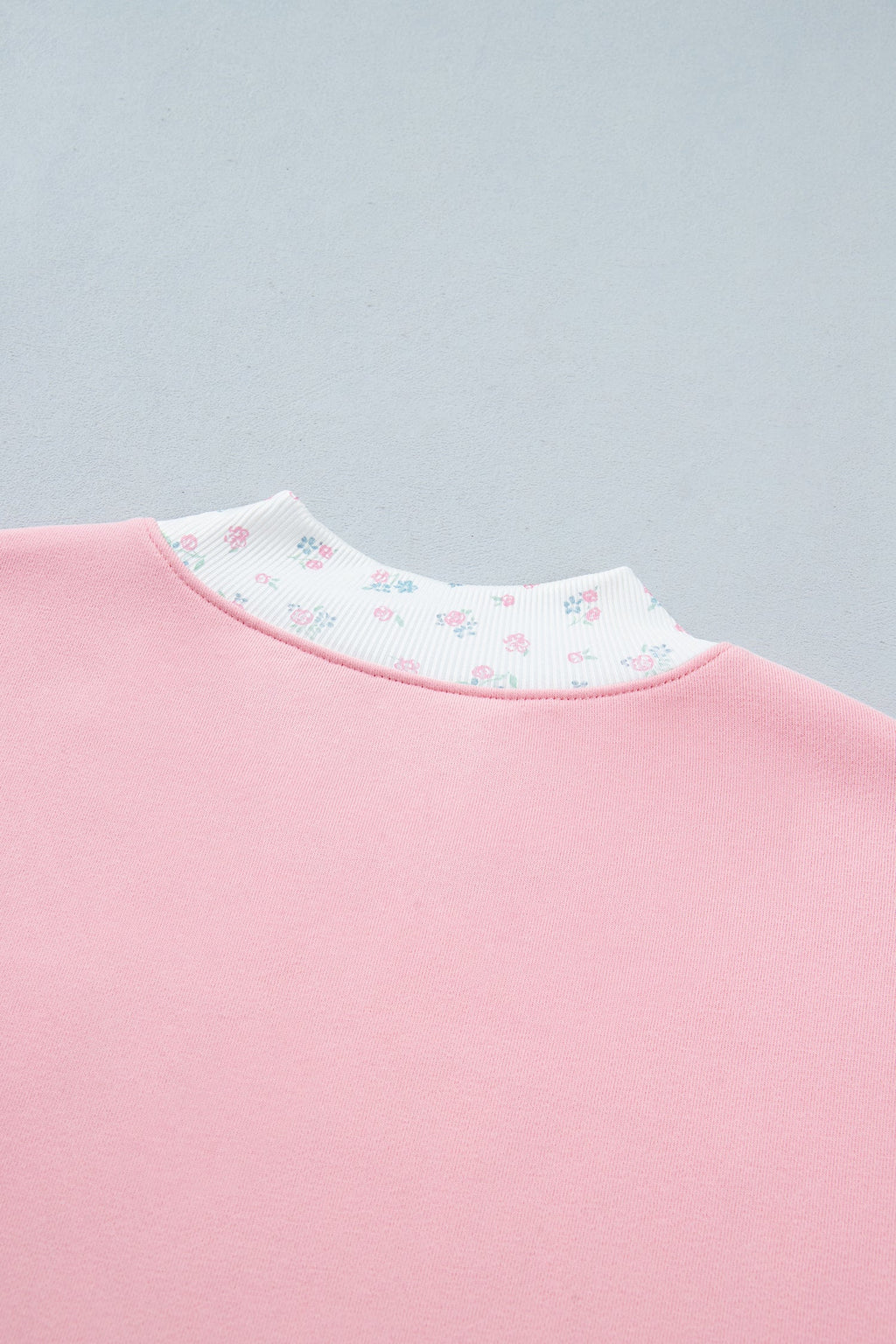 Pink High Neck Floral Patch Embroidery Long Sleeve Sweatshirt