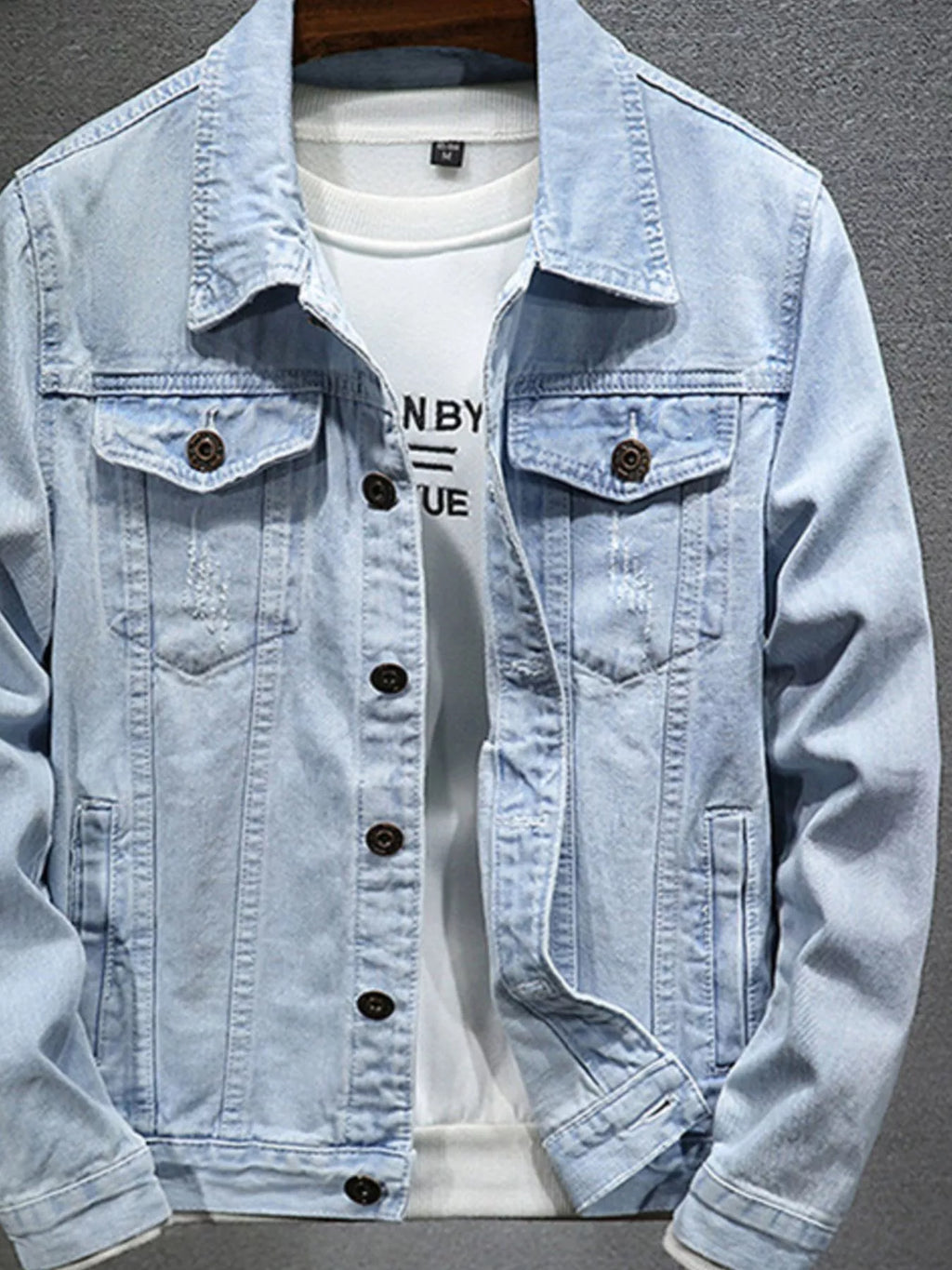 Men's Plus Size Button Up Long Sleeve Denim Jacket