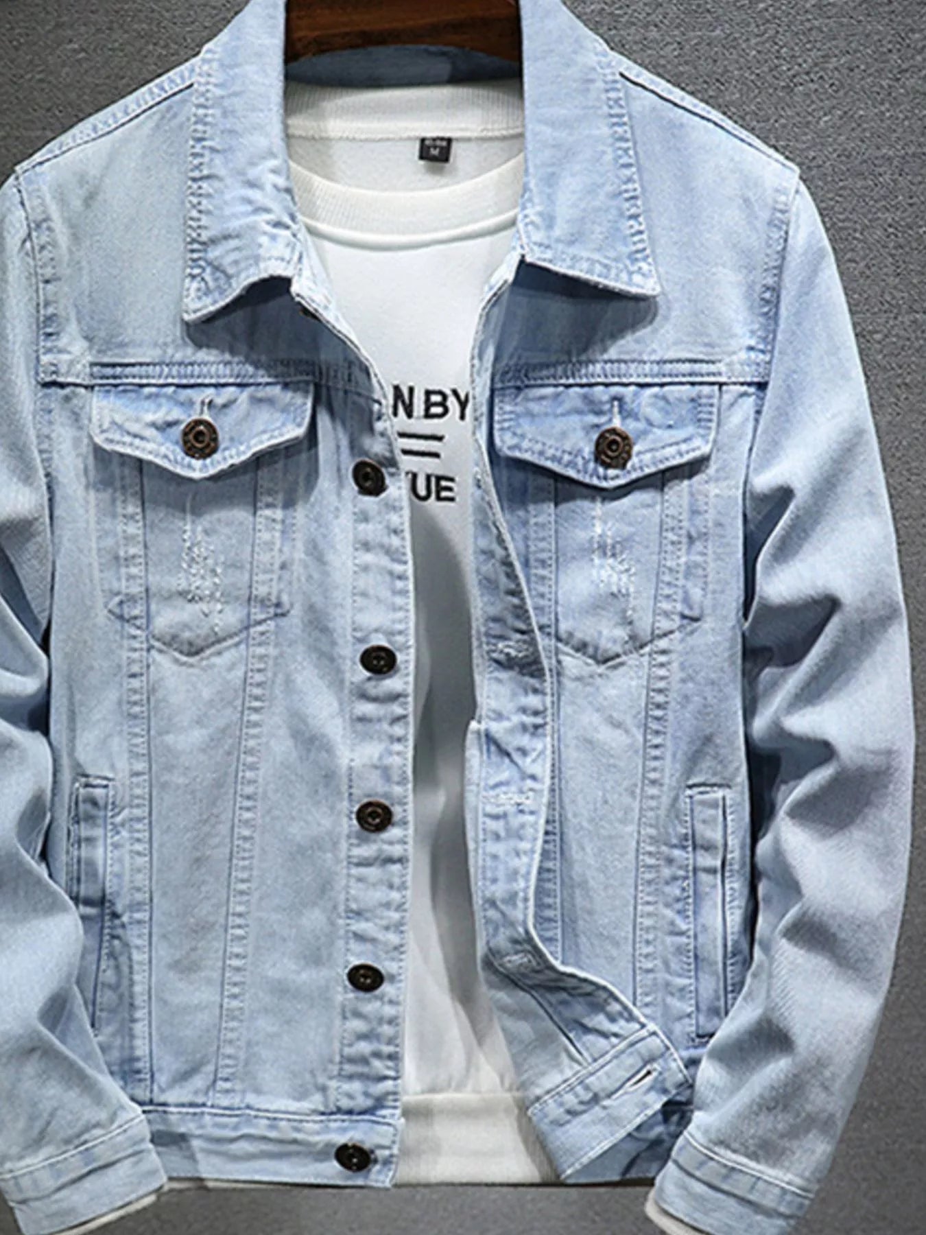 Men's Plus Size Button Up Long Sleeve Denim Jacket