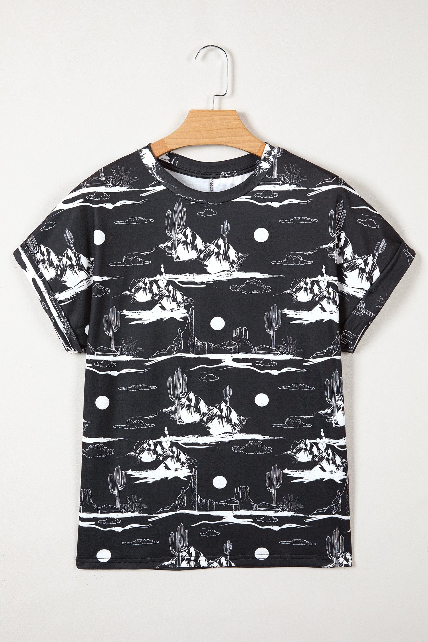 Black Desert Sand Print Short Sleeve Knit Top