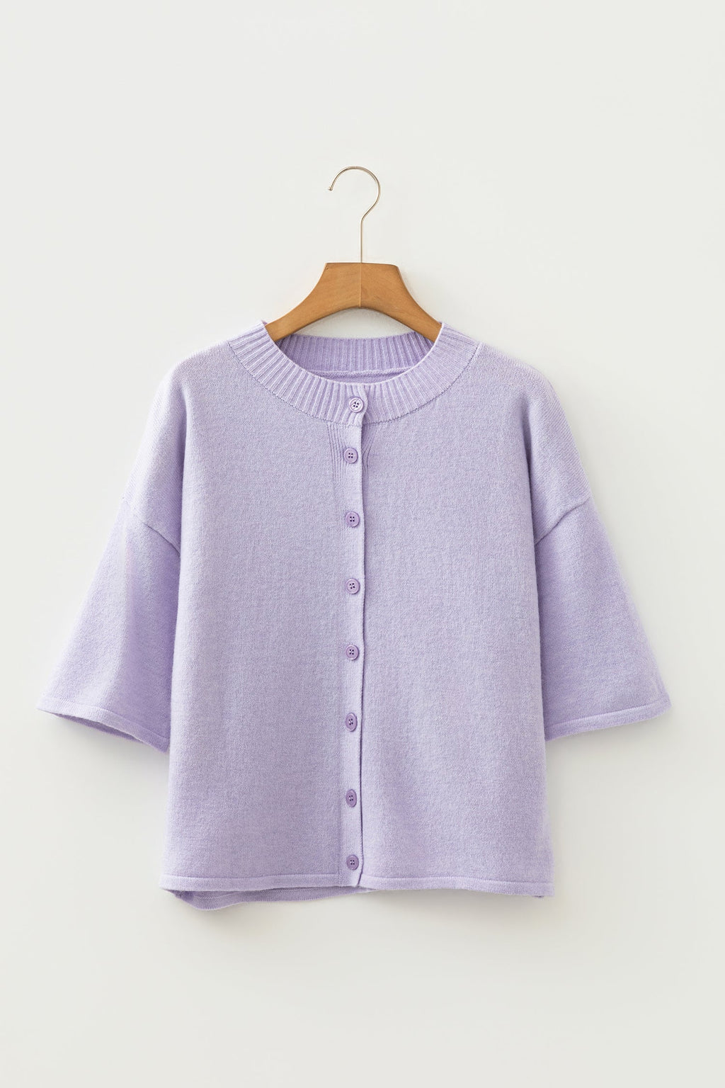 Solid 3/4 Sleeve Boxy Button-Down Cardigan