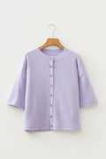 Solid 3/4 Sleeve Boxy Button-Down Cardigan