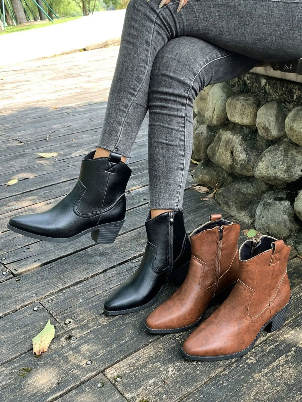 Point Toe Block Heels Boots