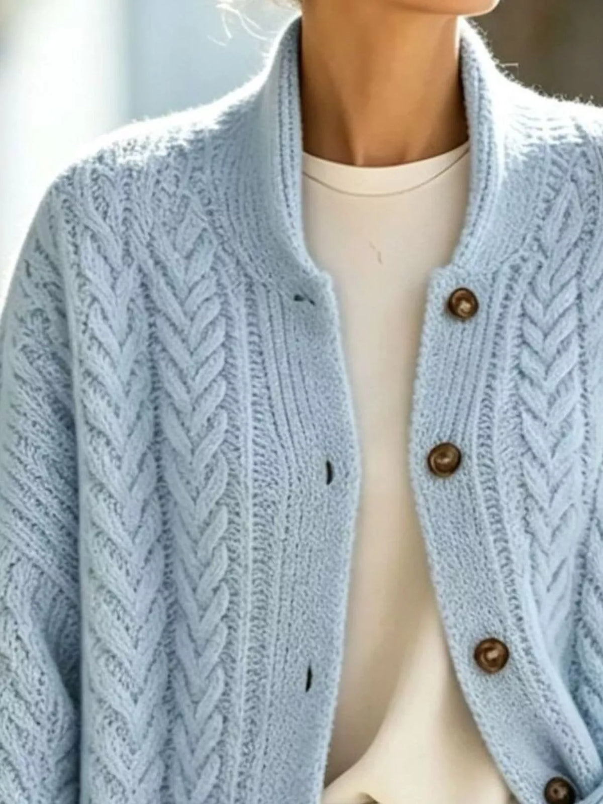 Full Size Cable-Knit Button-Down Cardigan Plus Size