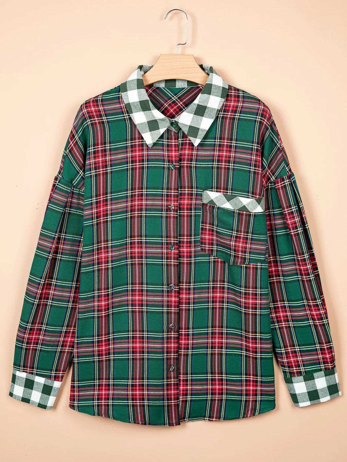 Plus Size Plaid Long Sleeve Shift Shirt