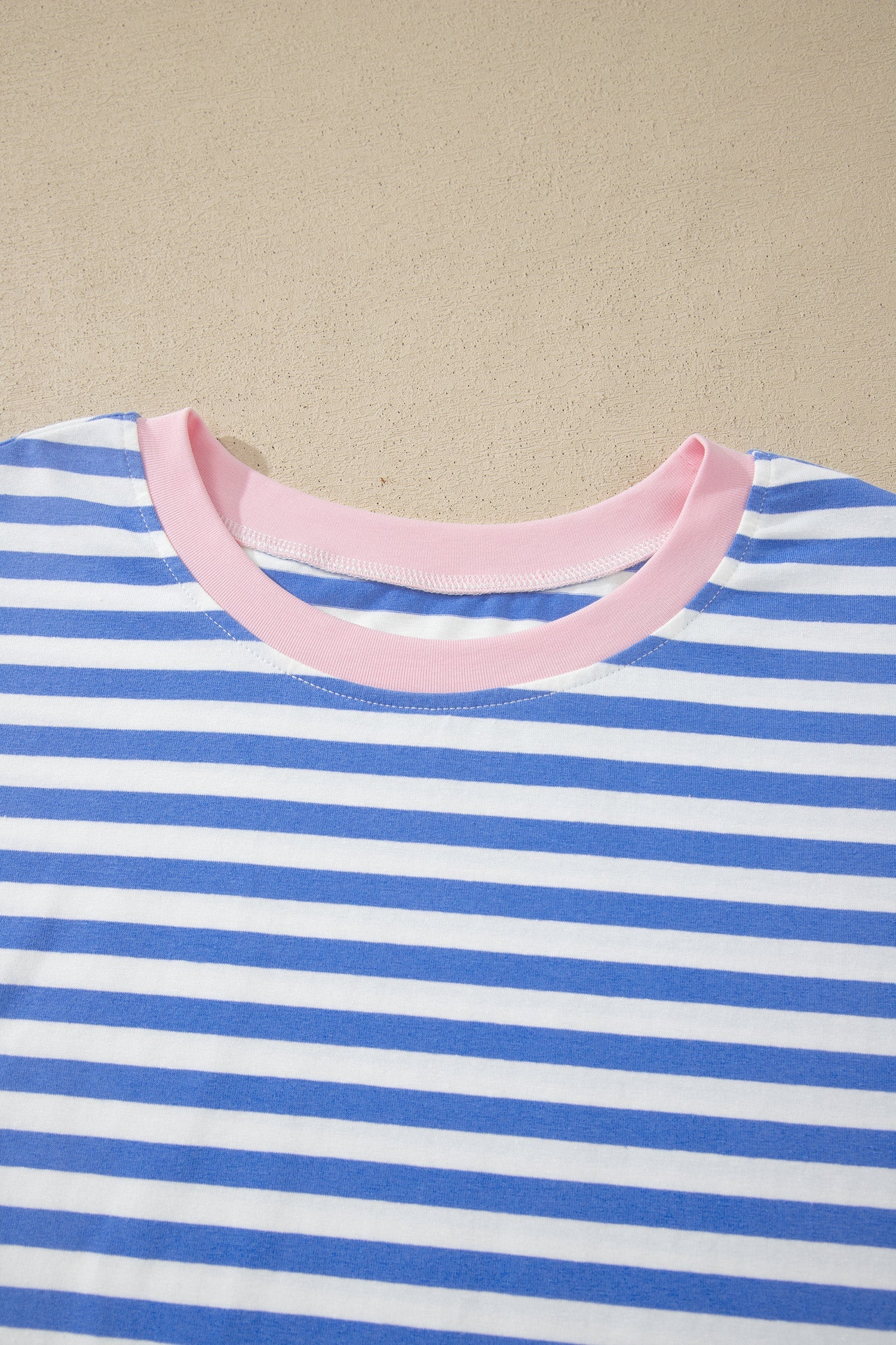Sky Blue Stripe Contrast Trim Crew Neck Tee Knot Shorts 2pcs Set