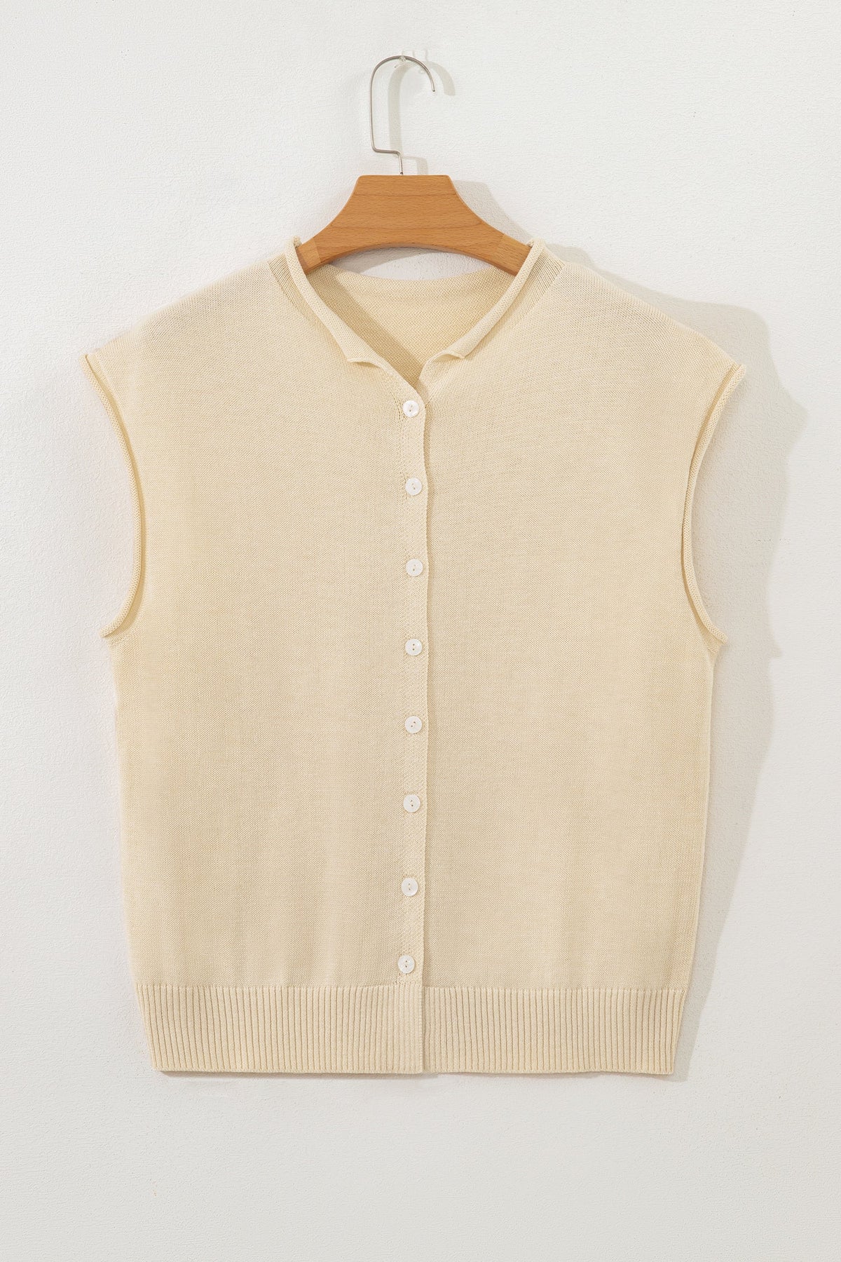 Solid Button-Front Rolled Hem Sweater Top