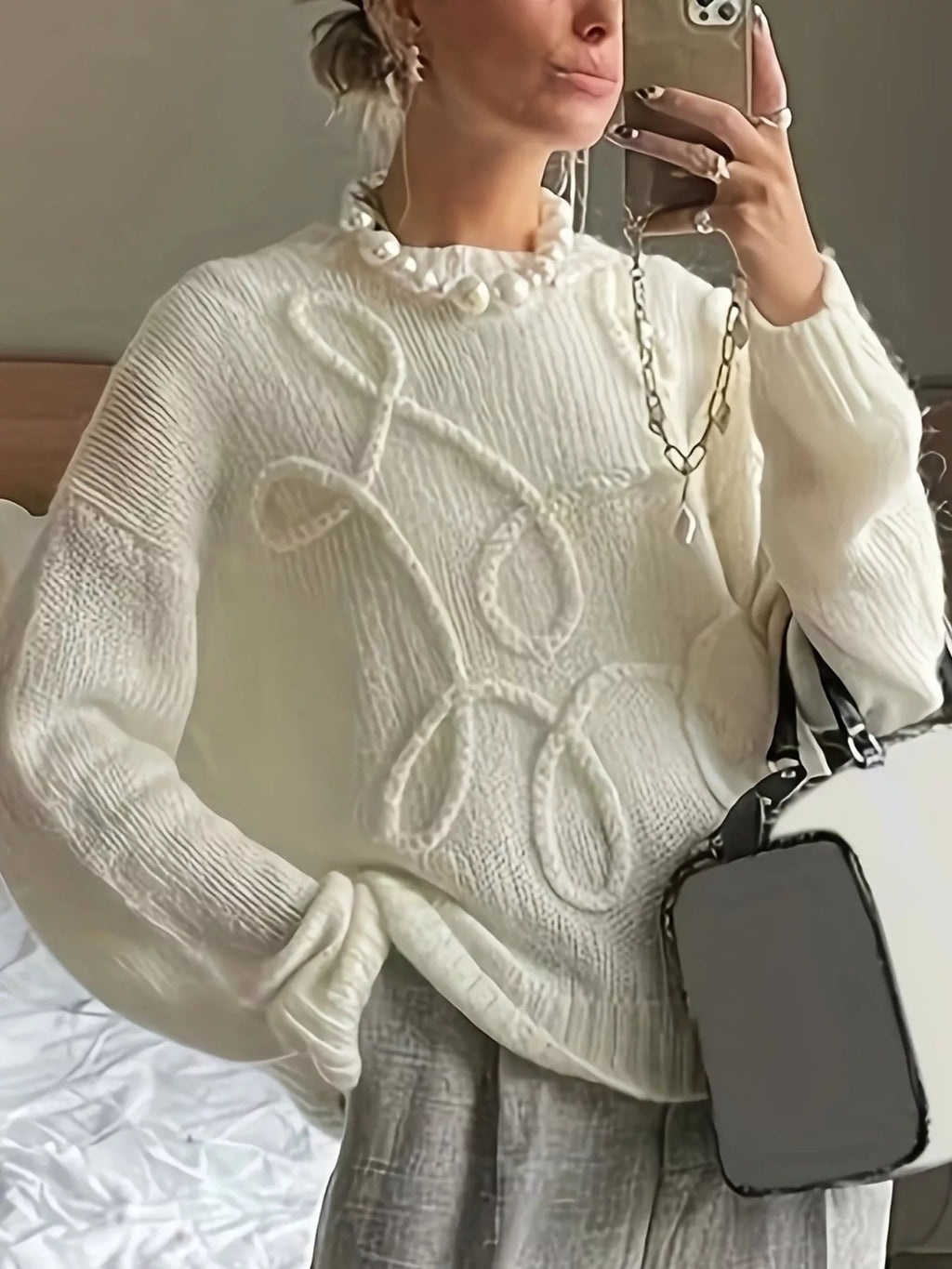Plus Size Drop Shoulder Textured Sweater with Embossed Rope Detail