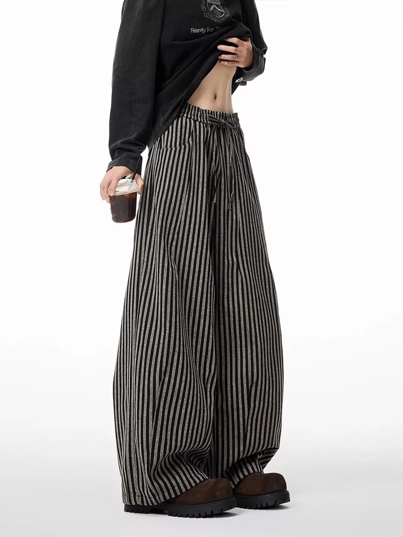 Men's Plus Size Striped Wide-Leg Casual Pants