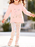 Children‘s Embroidered Long Sleeve Top and Floral Leggings Set