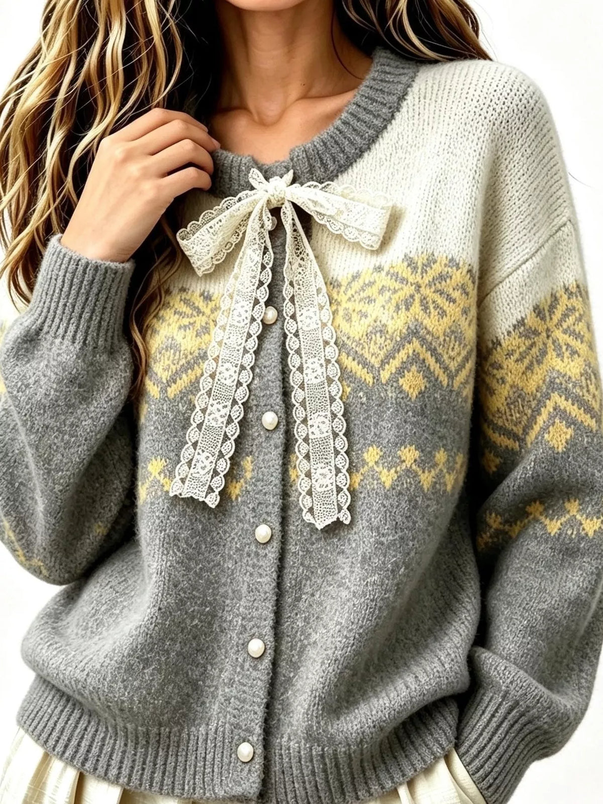 Full Size Lace Tie Button Up Cardigan Plus Size