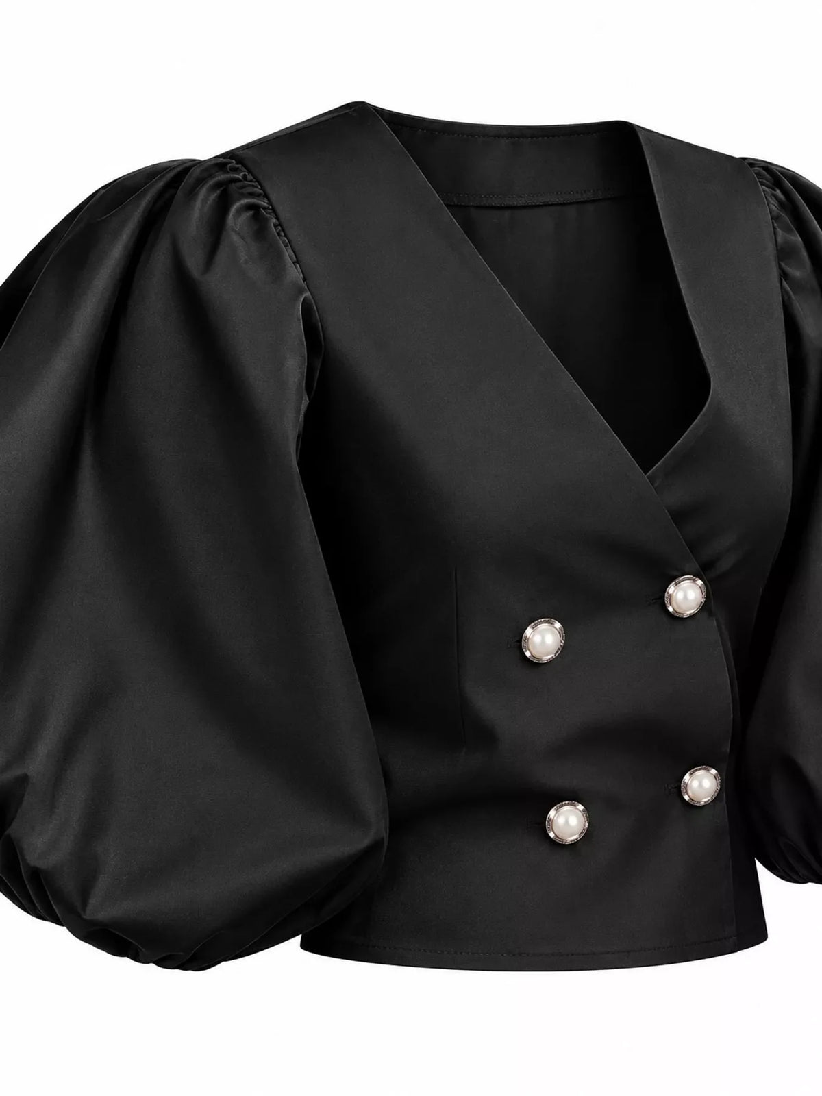 Full Size Double-Breasted Puff Sleeve Blouse Plus Size
