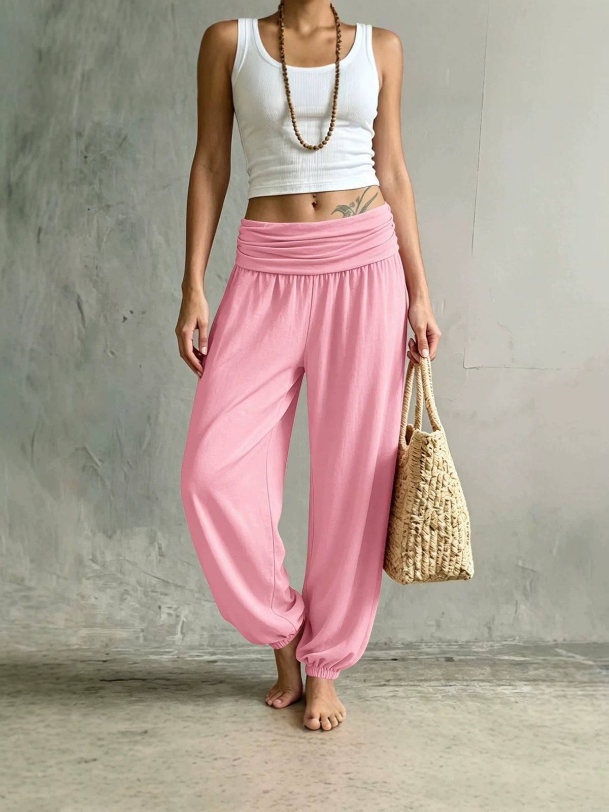 High-Waisted Cuffed Harem Joggers Soft Skin-Friendly Casual Yoga Balloon Pants