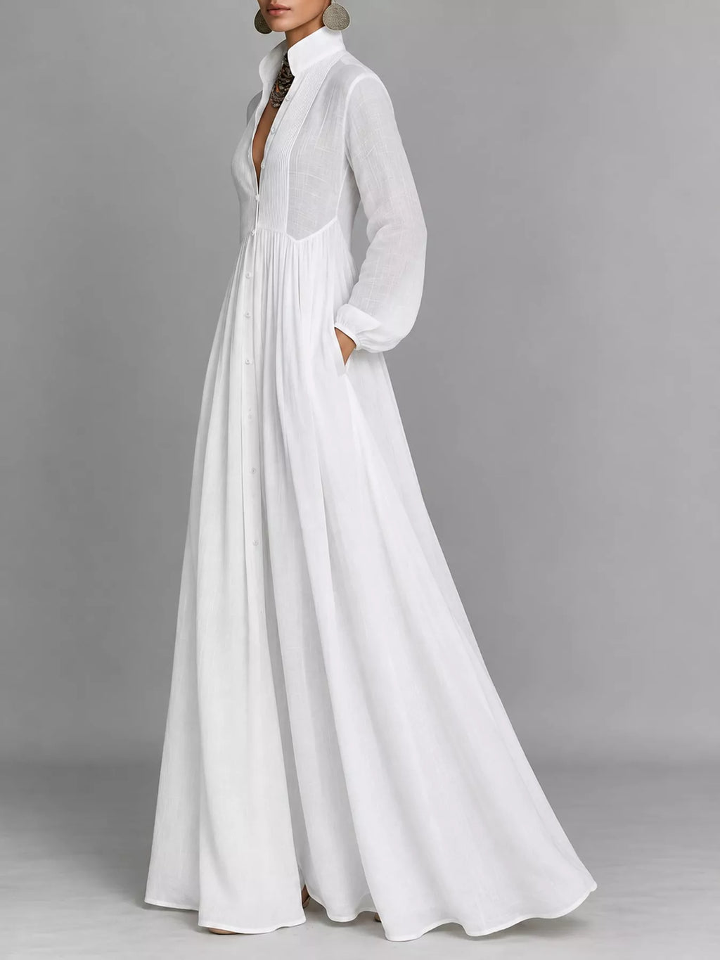 Full Size Long-Sleeve Button Front Maxi Dress Plus Size