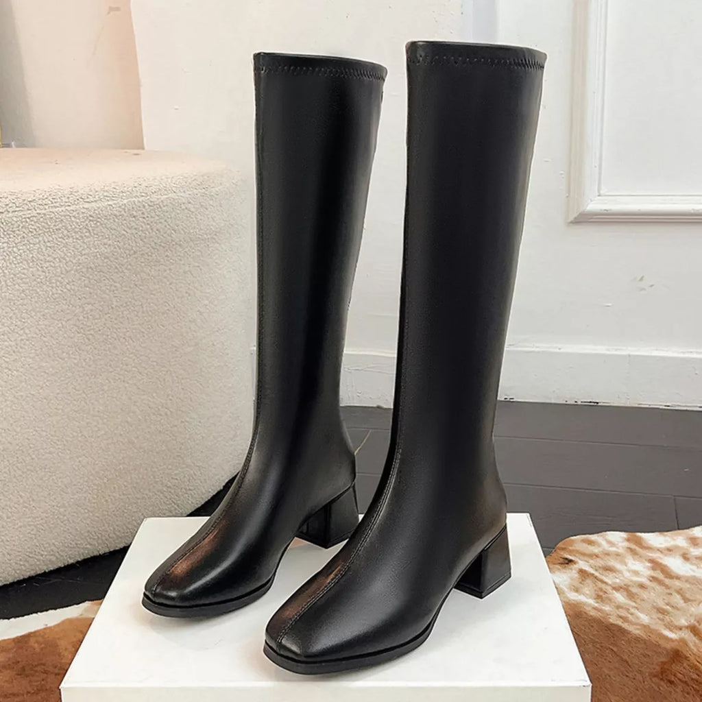 Square Toe Block Heels Boots