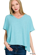 Ribbed V-Neck Short Sleeve Knit Top