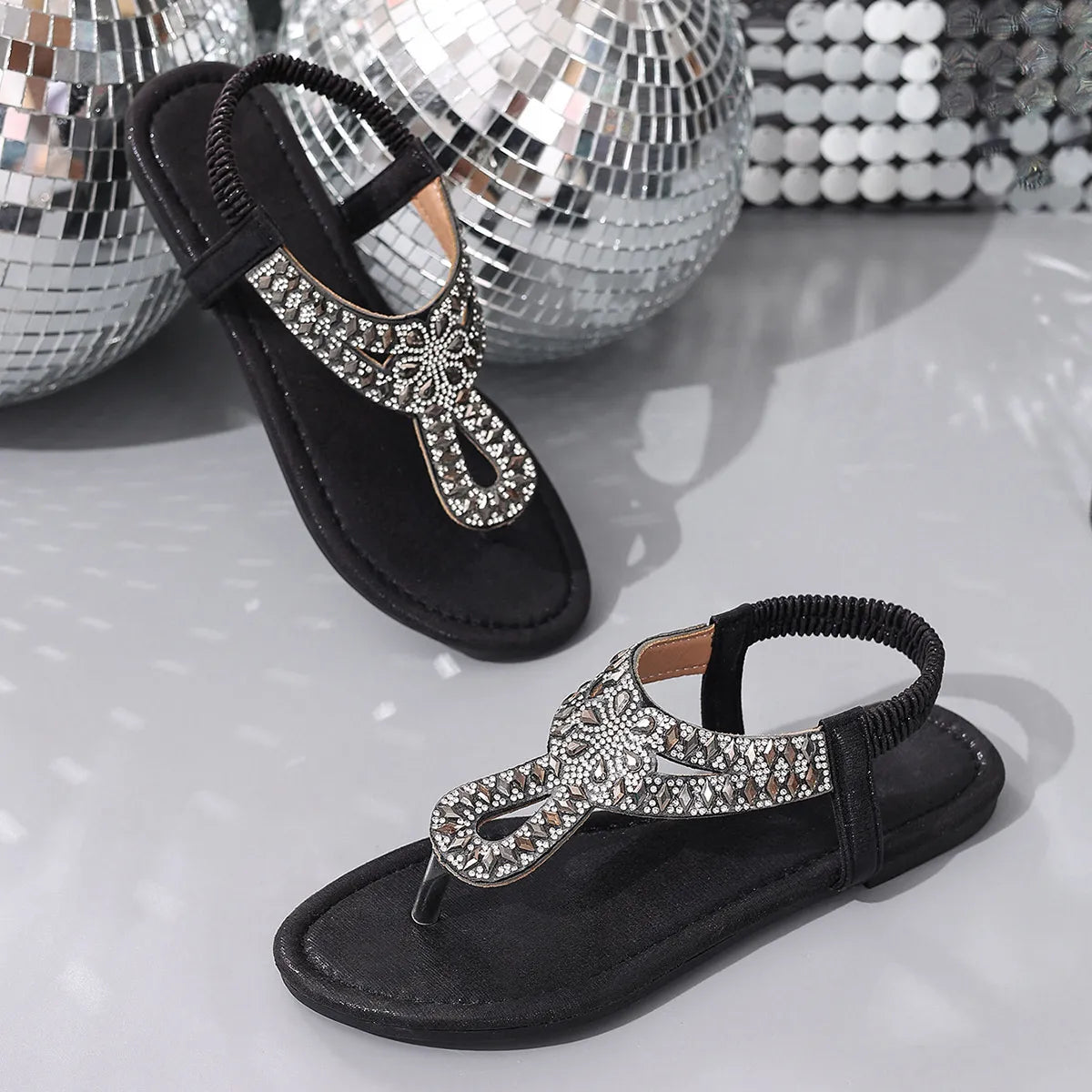 Rhinestone Toe Post Flats Sandals