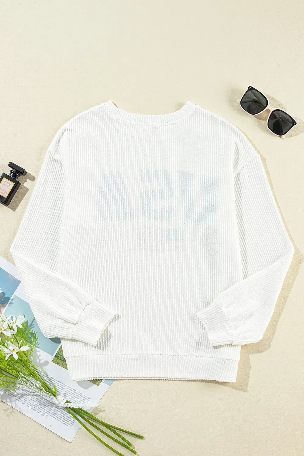 US Flag Corded Texture Long Sleeve Sweatshirt