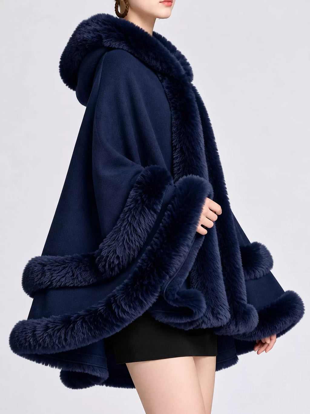 Faux Fur Trimmed Hooded Cape