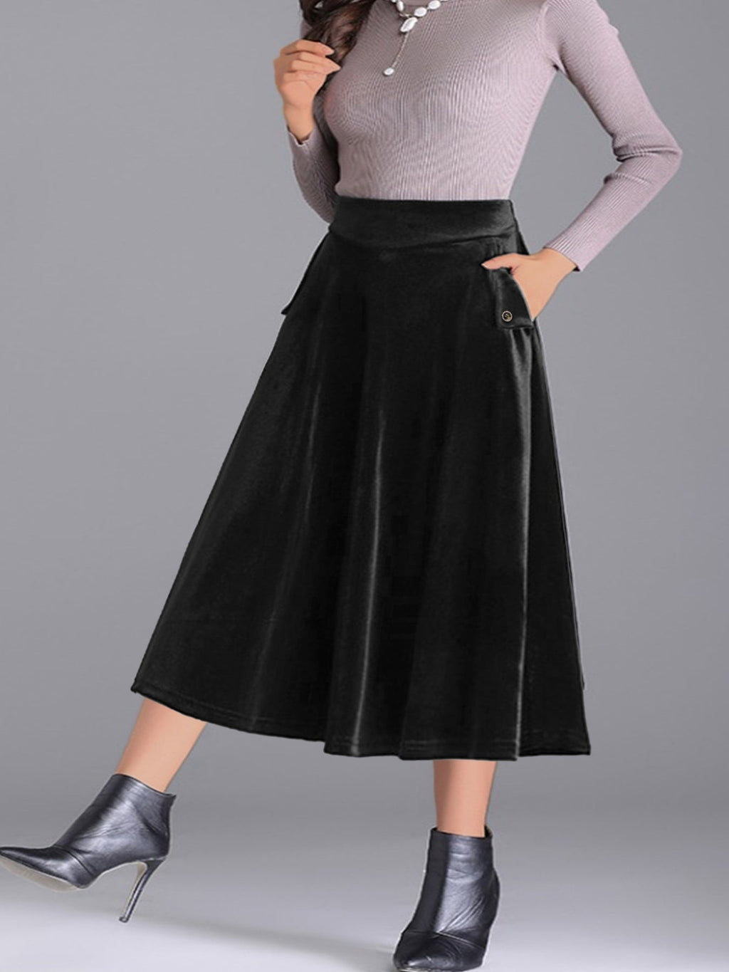 Elegant Velvet A-Line Midi Skirt