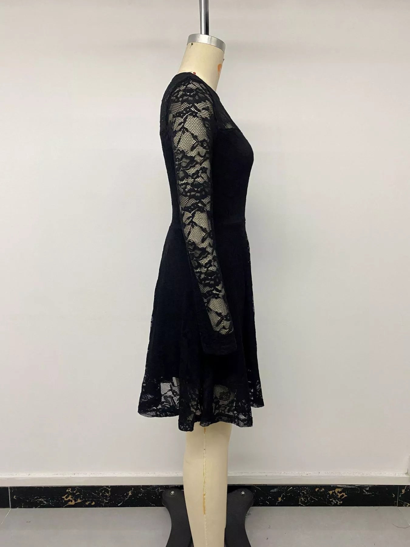 Elegant Lace Long Sleeve Mini Dress