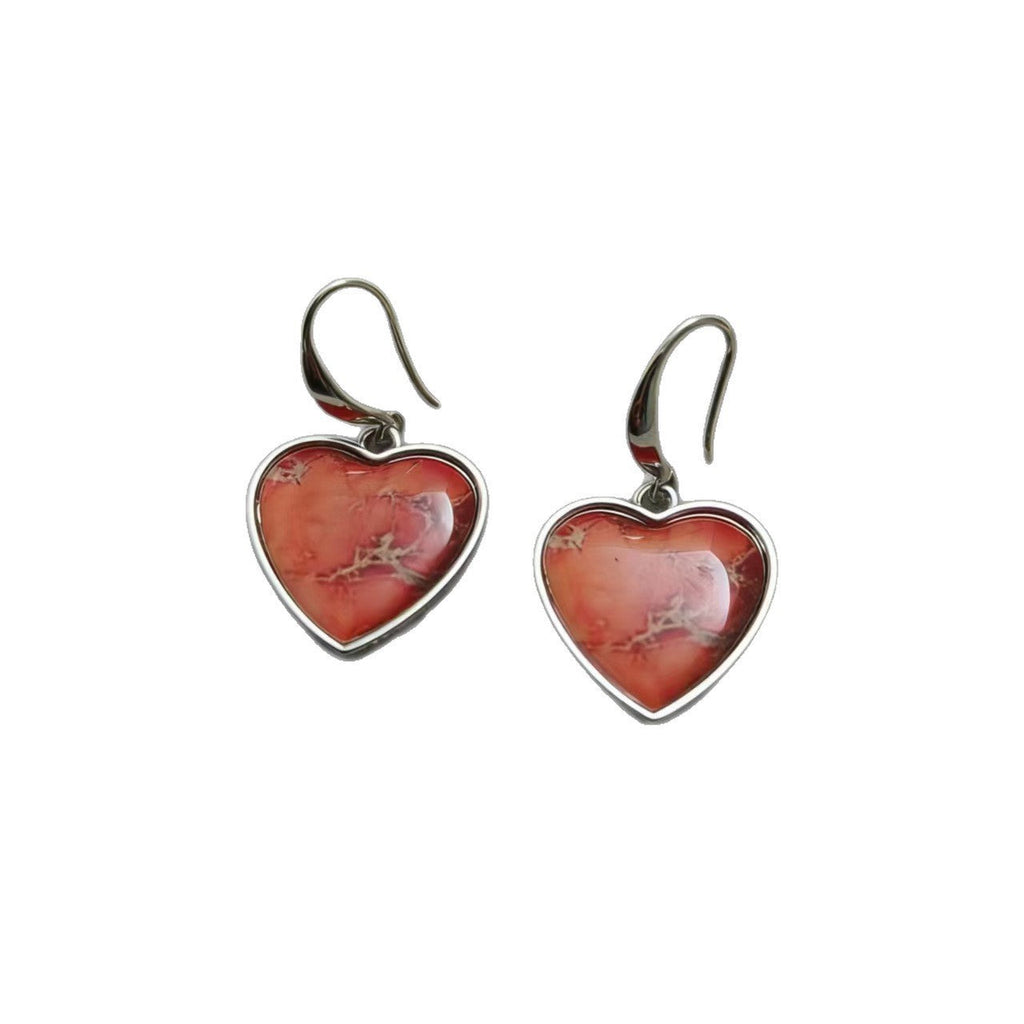 Retro Heart-Shaped Red Jasper Womens Fashionable And Unique Earrings
