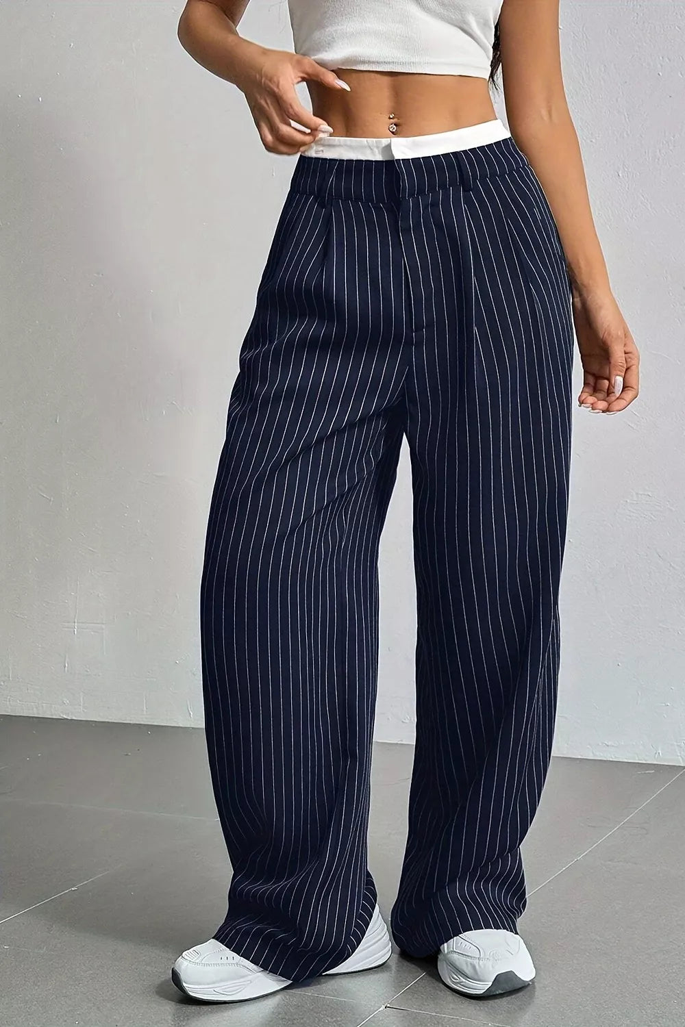 High-Waisted Pinstripe Wide-Leg Pants