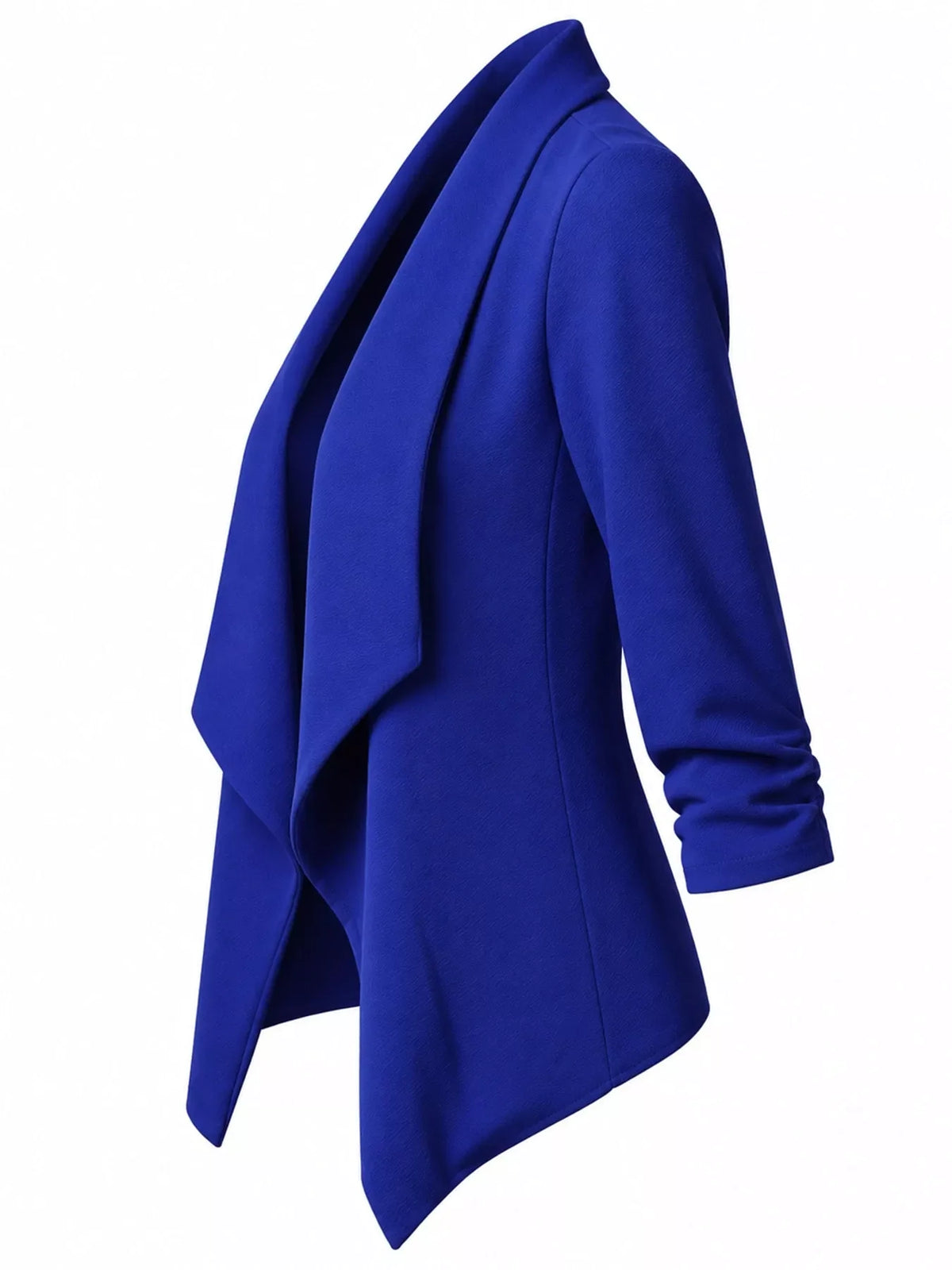 Full Size Open Front Drape Blazer with 3/4 Ruched Sleeves Plus Size