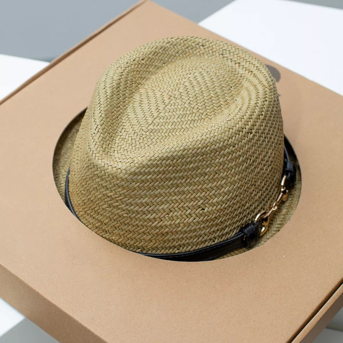 Straw Fedora Hat with Decorative Band