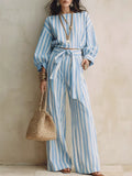 Striped Long Sleeve Top and Pants Two-Piece Set