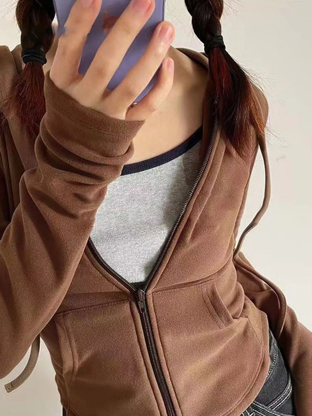 Drawstring Zip-Up Slim Fit Hoodie