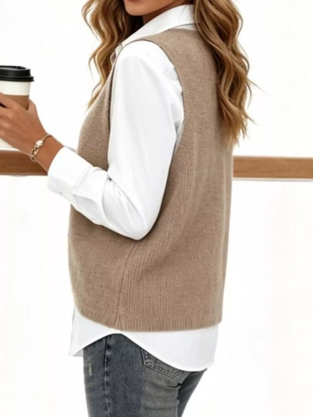 Full Size Chic V-Neck Sleeveless Knit Sweater Vest Plus Size