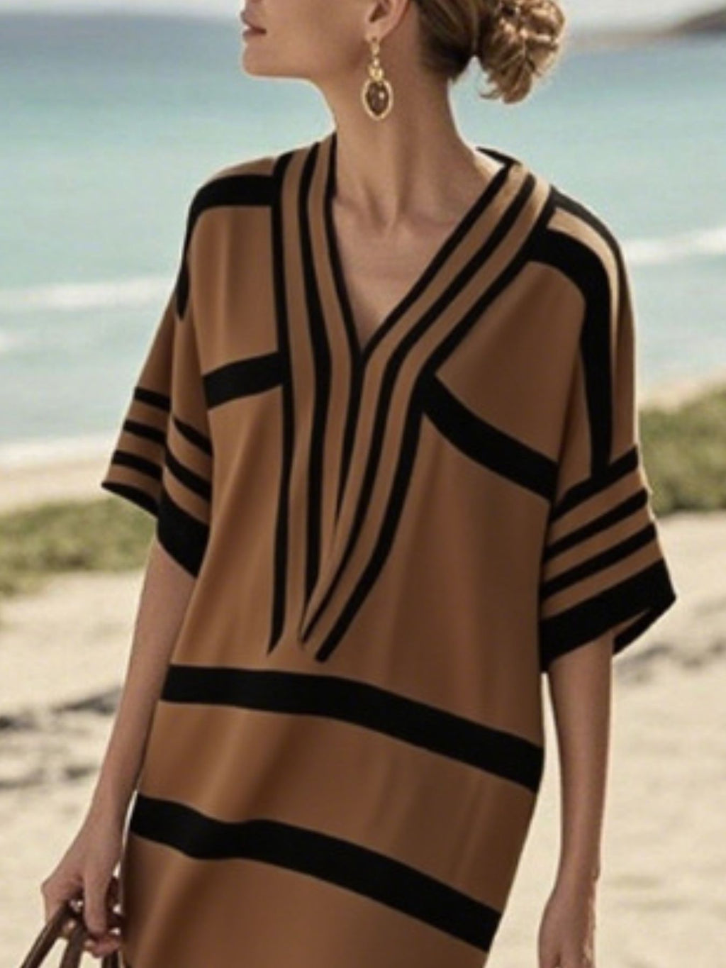 Striped Half Sleeve Midi Dress