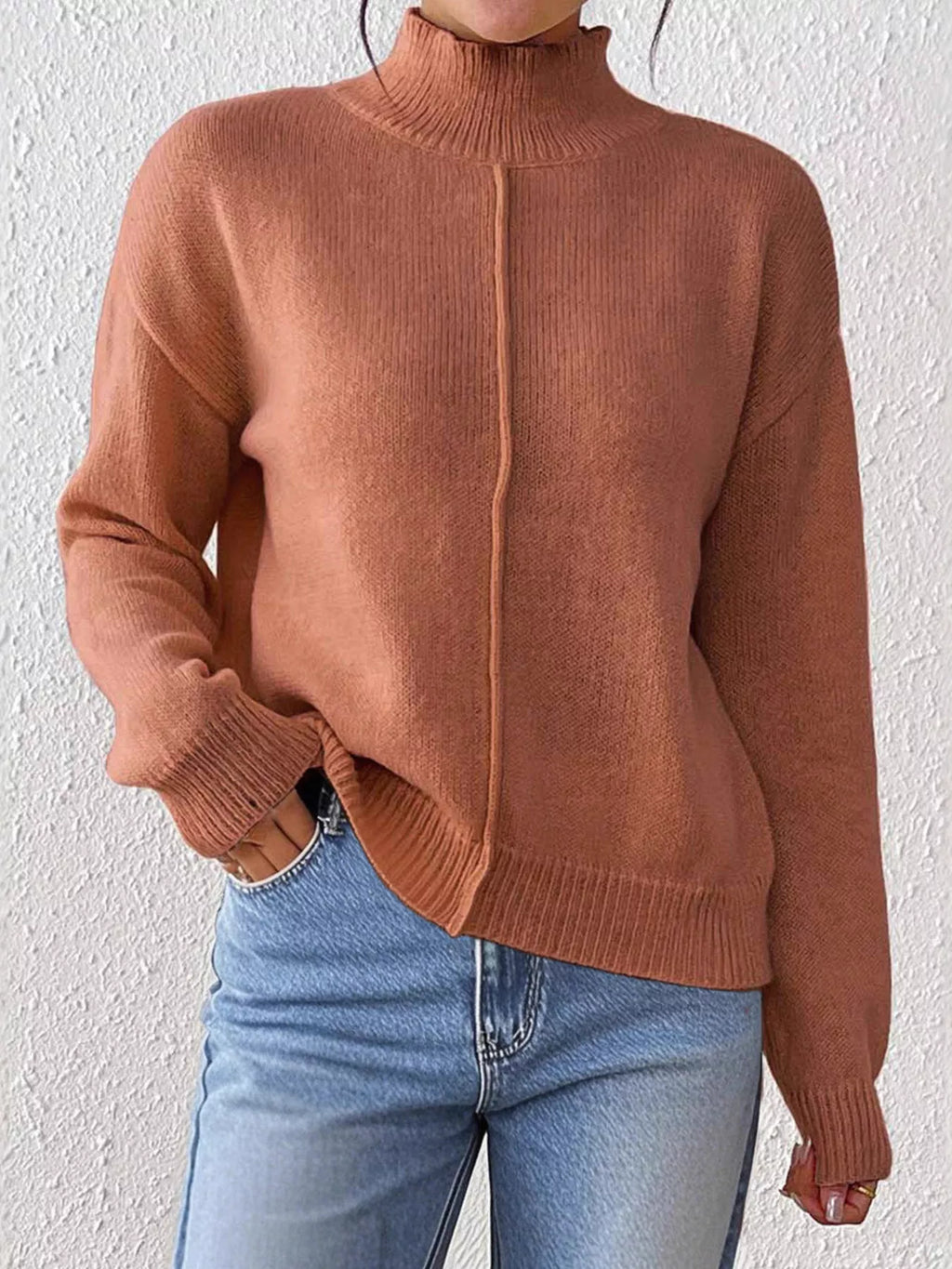 Center Seam Detail Turtleneck Sweater