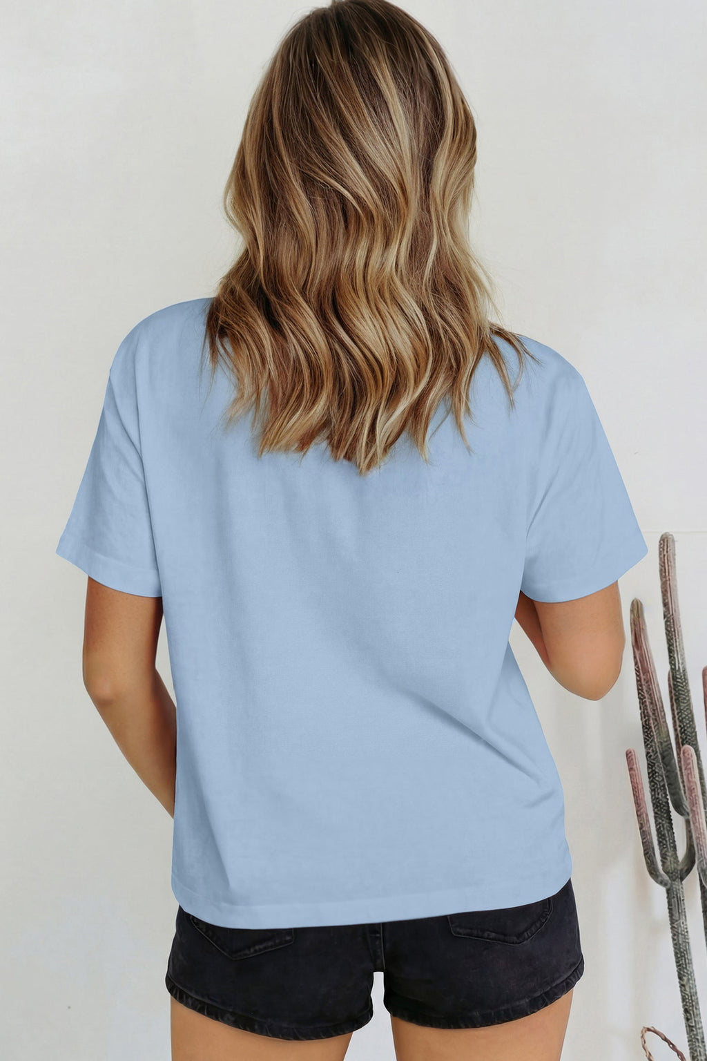 Beau Blue Solid Color High Neck Oversize Tee