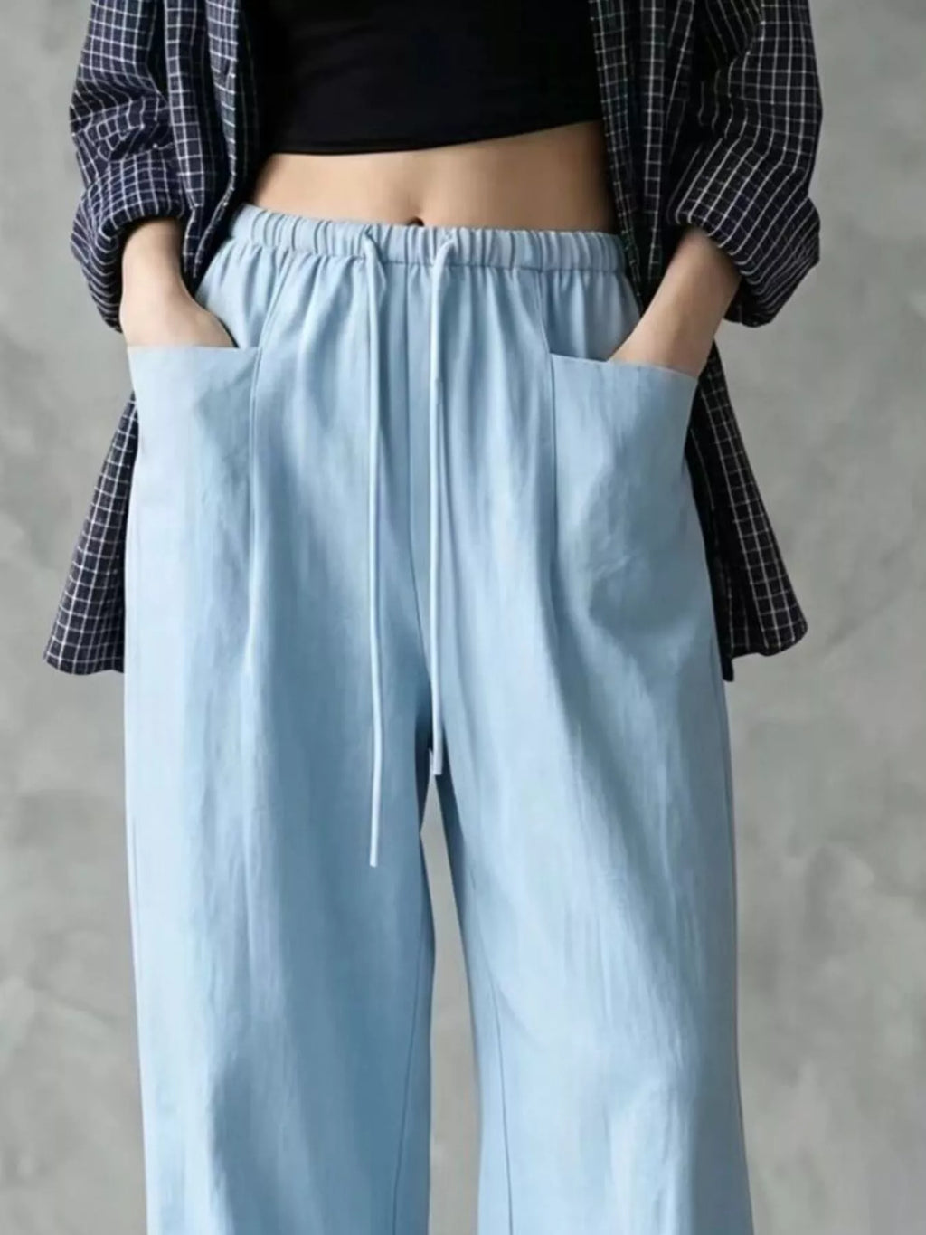 Full Size Drawstring Wide-Leg Casual Pants Plus Size
