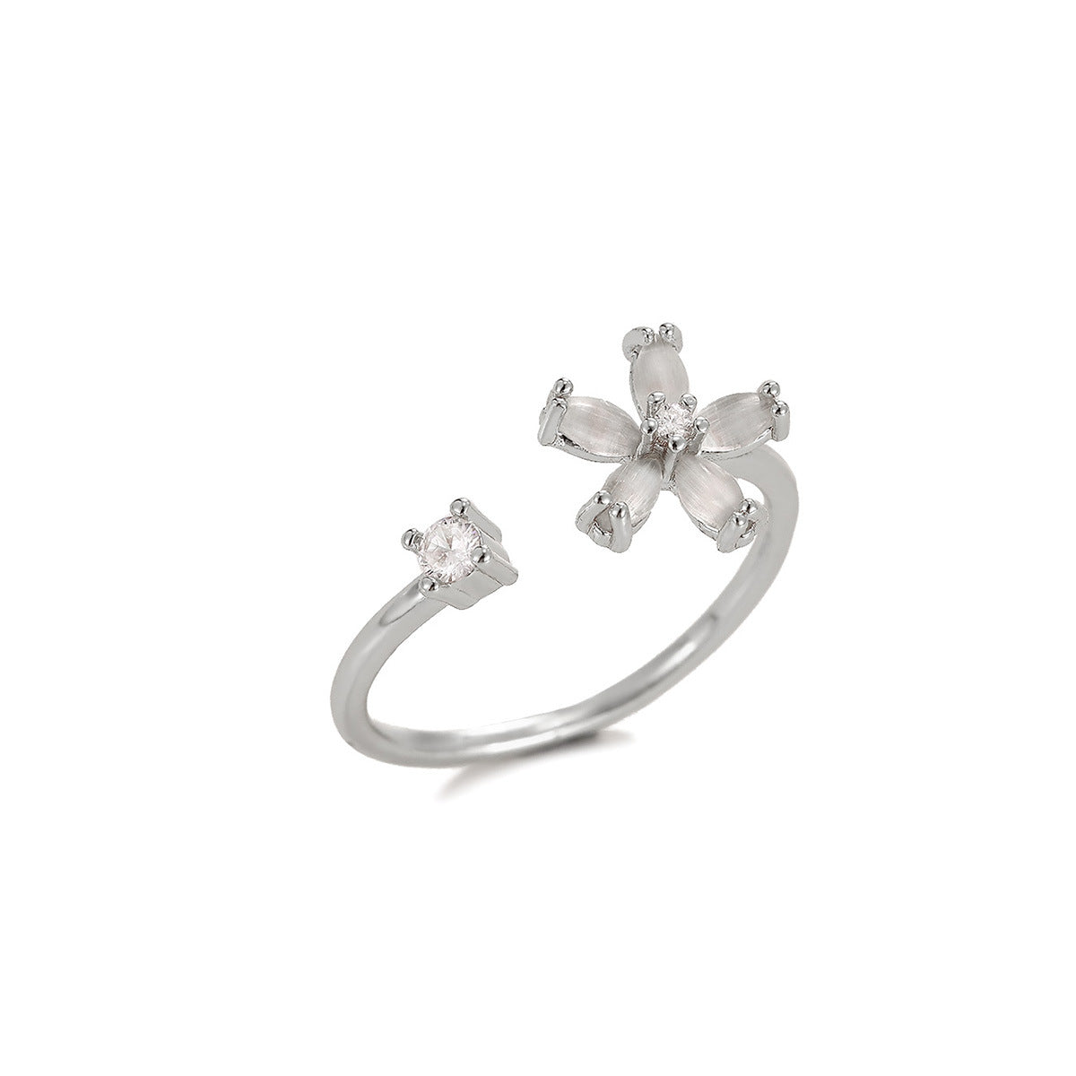 European And American-style 18K White Gold Opal Moon Ring Made Of Stainless Steel