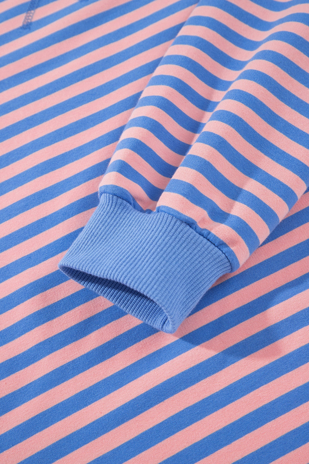 Blue Stripe Long Sleeve Relaxed Pullover Drawstring Mini Skort 2pcs Set