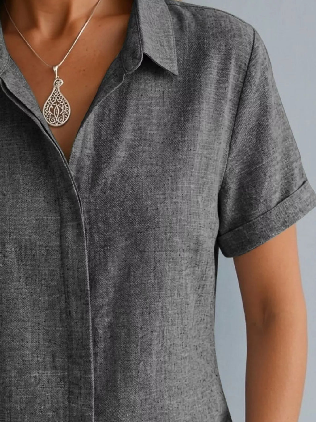 Full Size Collared Neck Short Sleeve Shirt Plus Size