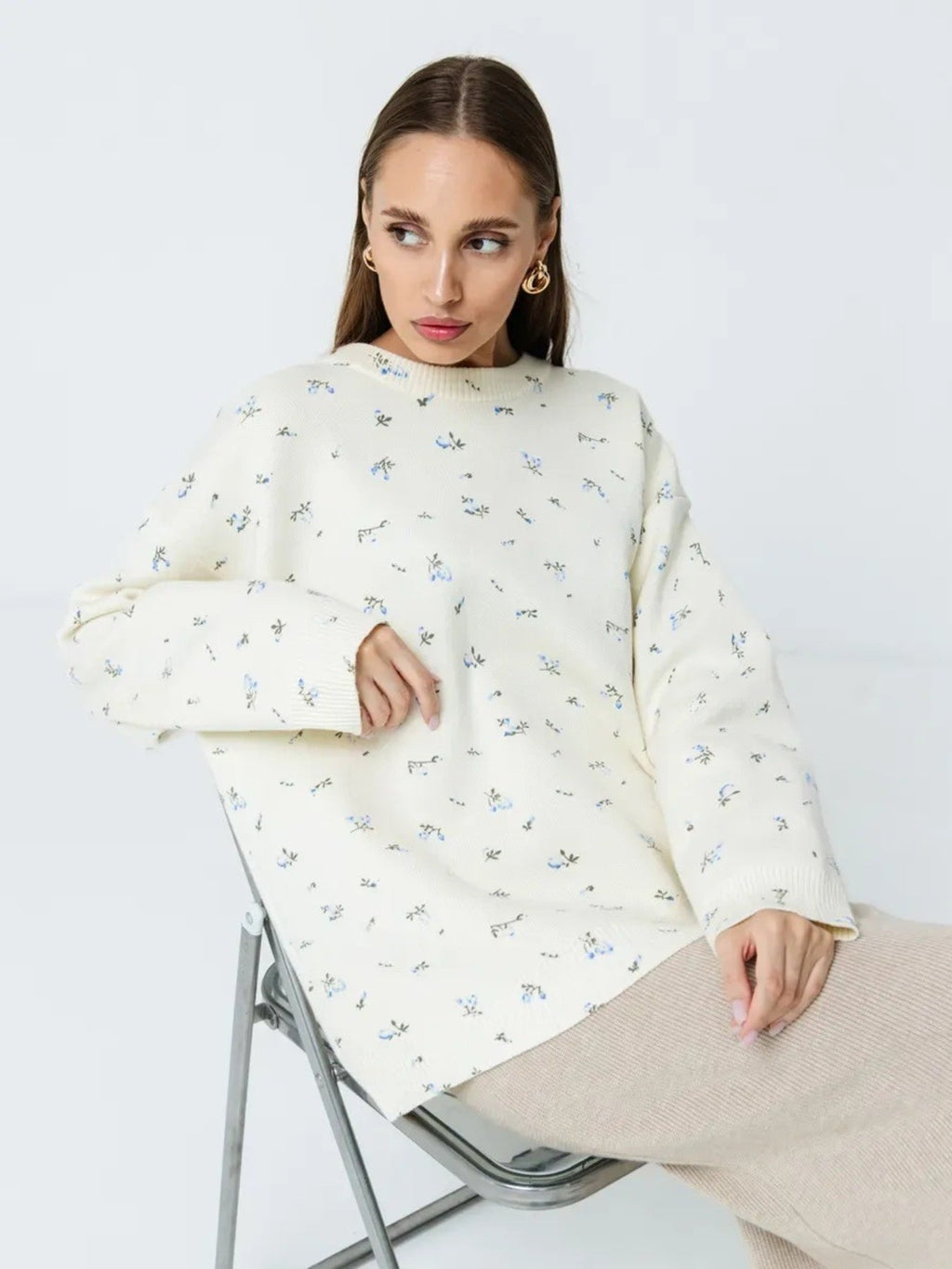 Floral Dropped Shoulder Oversized Sweater