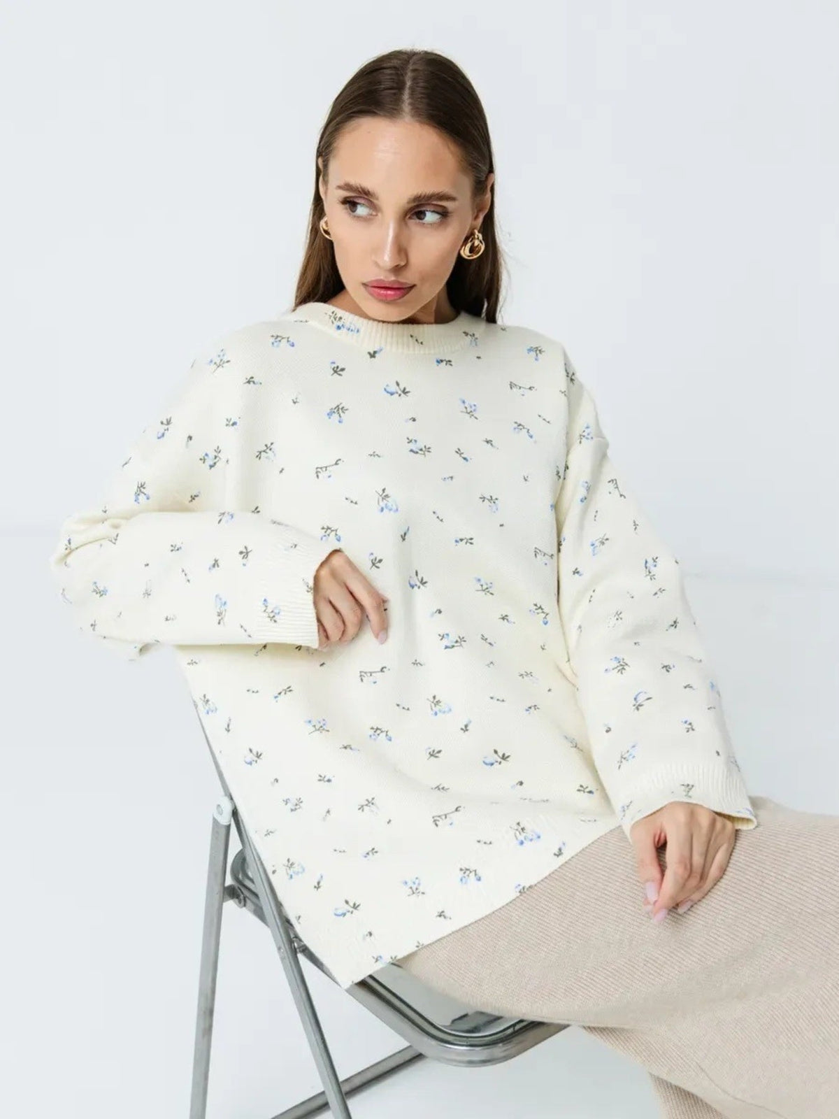 Floral Dropped Shoulder Oversized Sweater