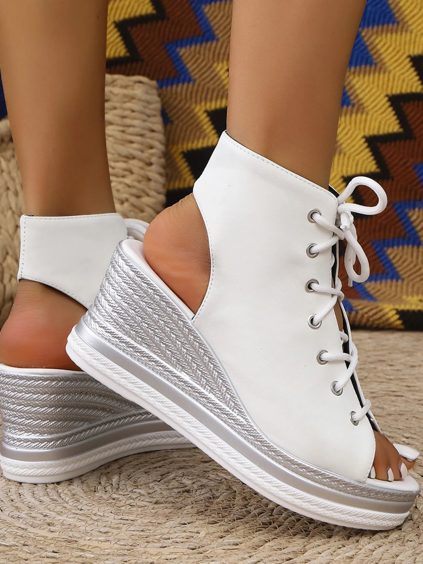 Lace Up Open Toe Wedge Sandals