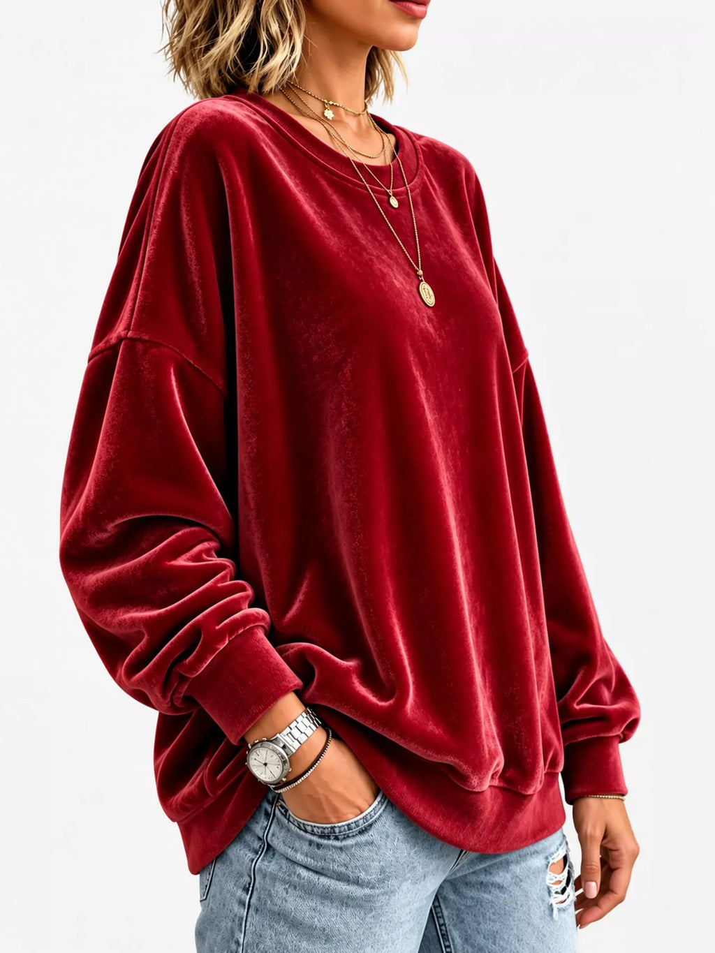 Full Size Crew Neck Drop Shoulder Sweatshirt Plus Size