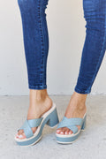 Crisscross Strap Platform Block Heel Sandals – Misty Blue