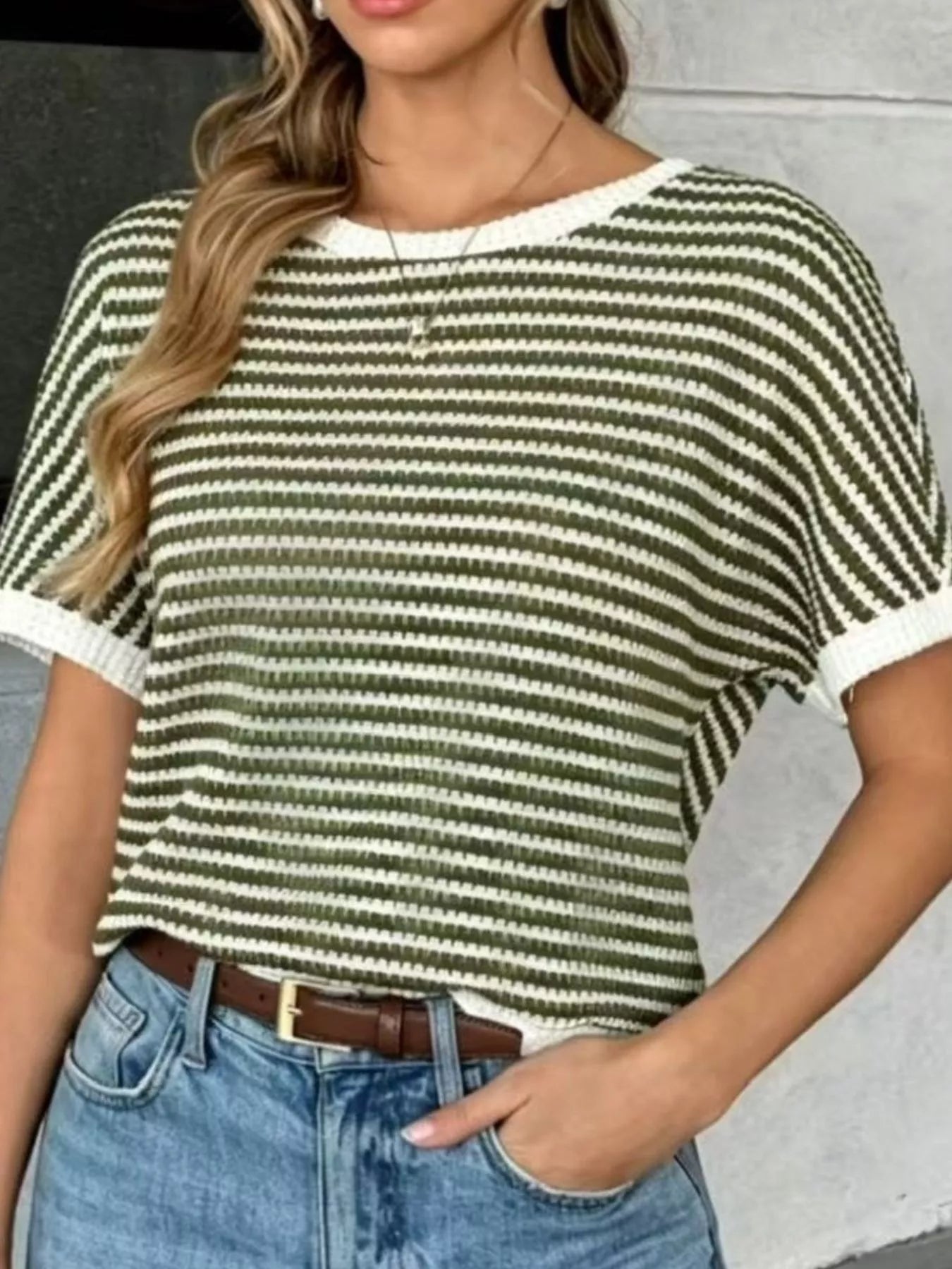 Striped Knit Relaxed Fit T-Shirt